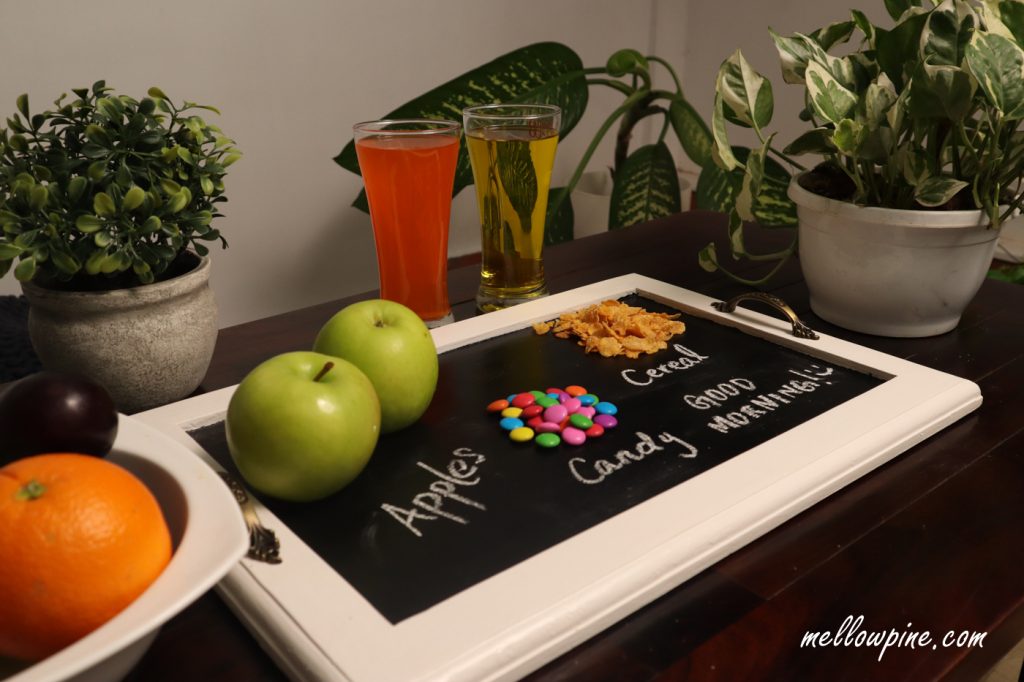 Chalkboard serving tray with fruits