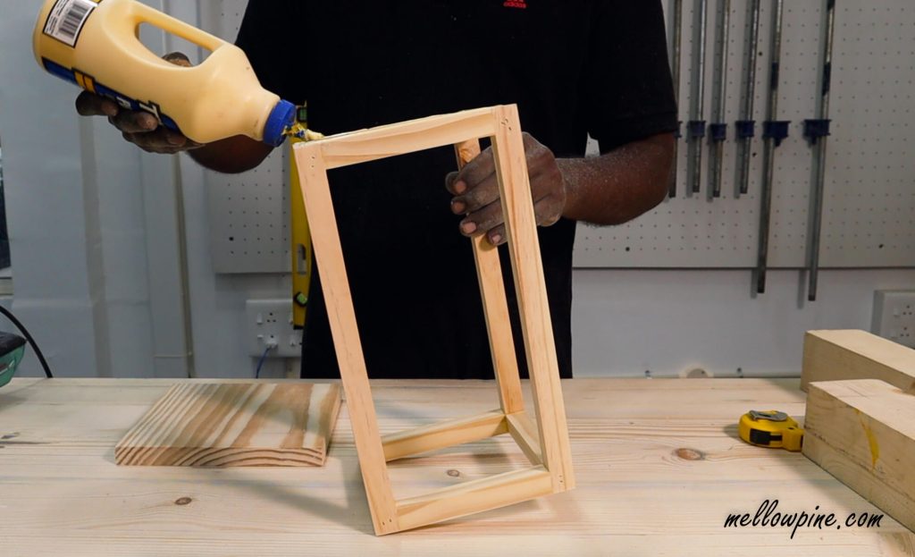 gluing the wood frame