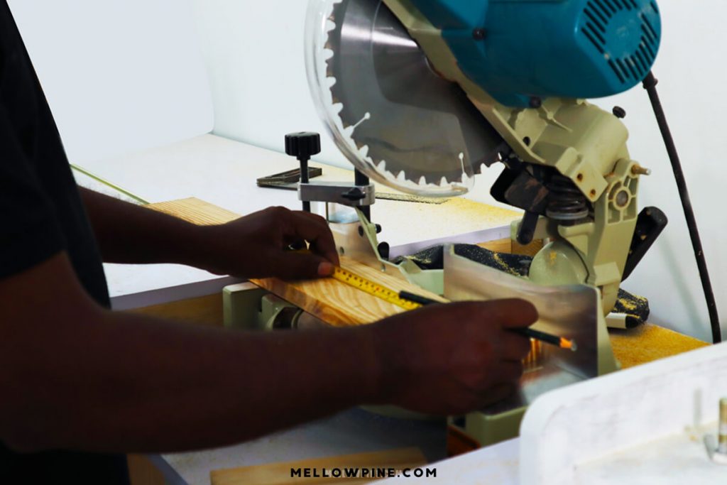cutting wood on miter saw