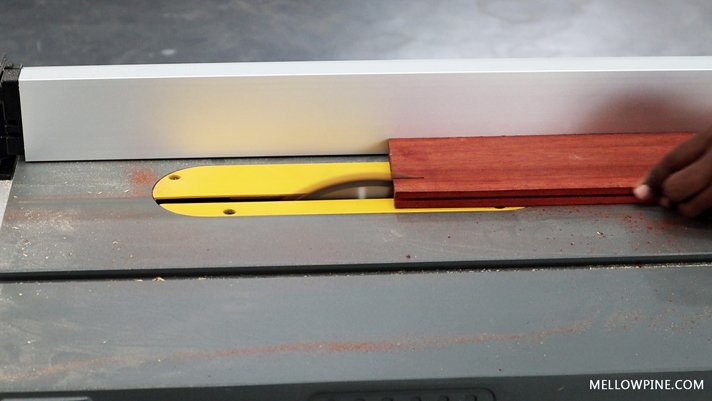 Ripping the padauk pieces at ¾" rip width