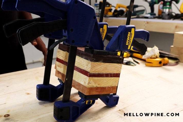 clamping the pieces after glue up