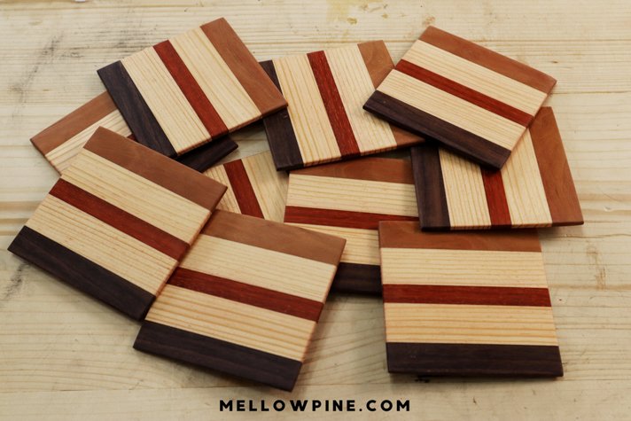 the coasters after sanding and rounding the edges