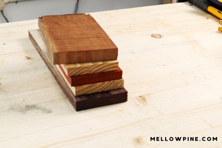 stacking the wood pieces in order