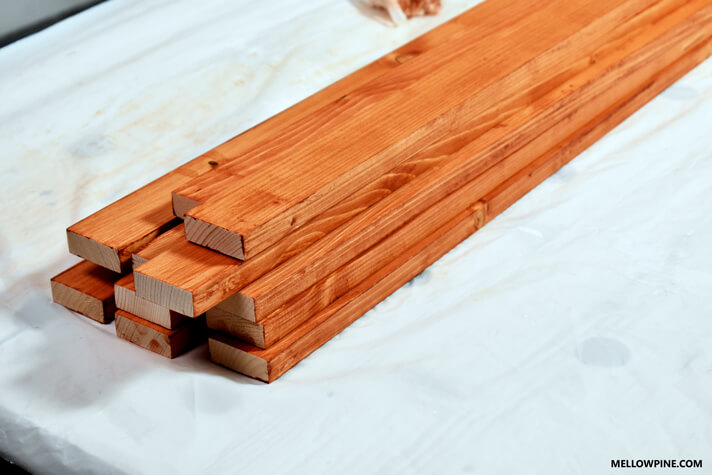 Slats stained with Cherry Stain