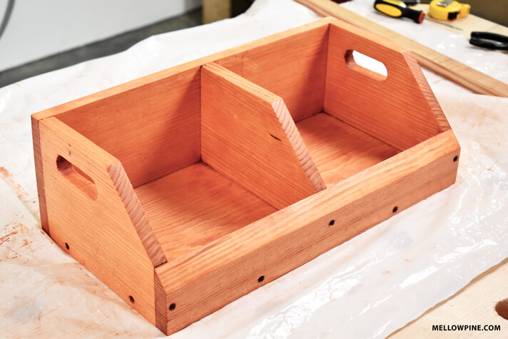 After applying cherry finish to the produce bin