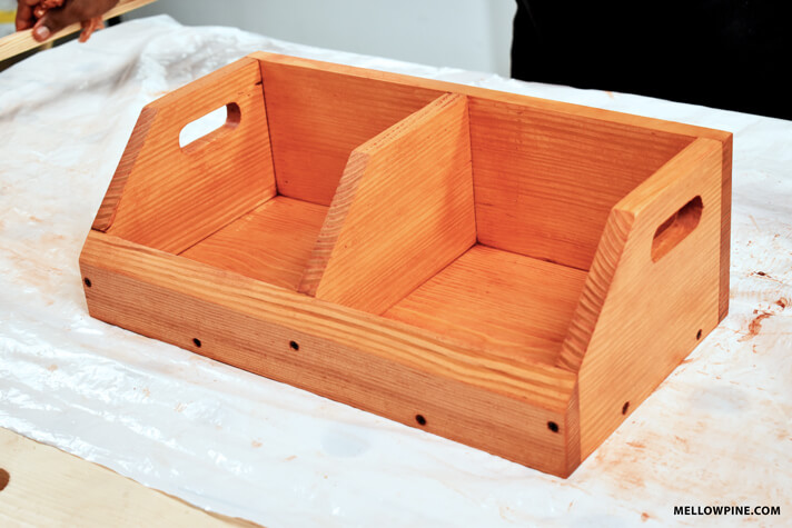 After applying cherry finish to the produce bin