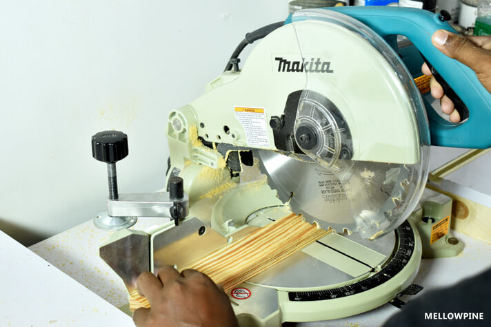 Cutting the ¾” x 2-½” Lumber Pieces as per plan to make legs and cross pieces