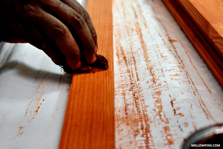 staining wood and leaving to dry