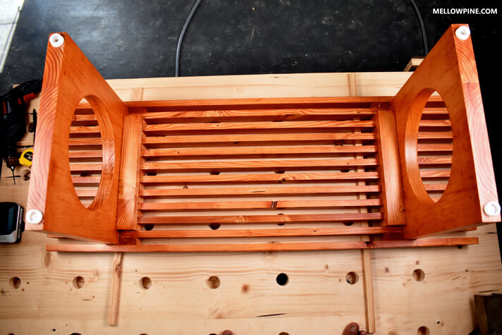 Completed bench upside down