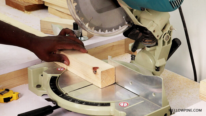 Cutting 2x2 Lumber for the legs on the miter saw