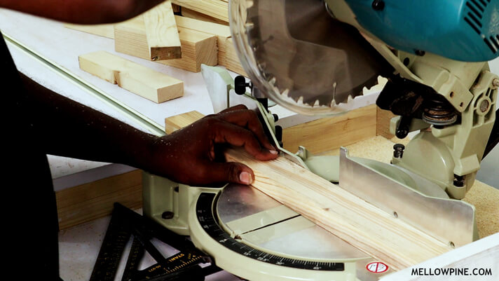 Cutting the bracing pieces on the miter saw