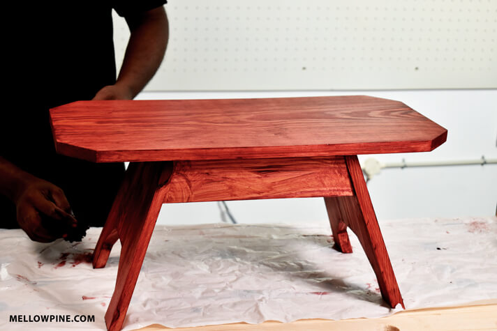 Applying Cabernet Gel Stain to the Stool