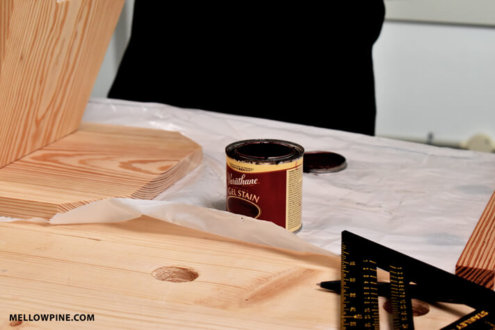 Applying Cabernet Gel Stain to the Stool