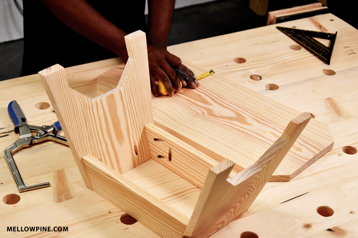 Centering the top piece of the stool before attaching to frame