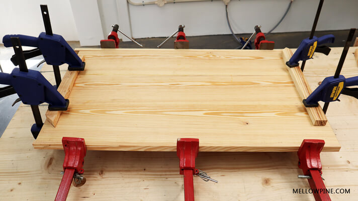 Table top clamped for curing