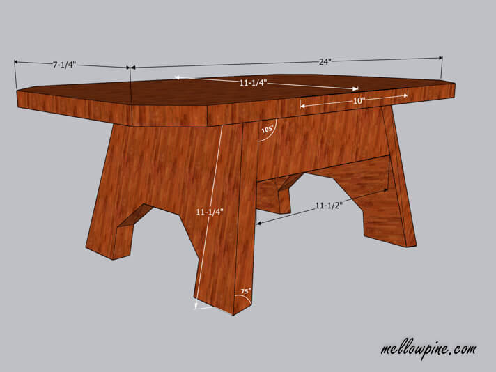 DIY Wooden Stool Plan-3D View