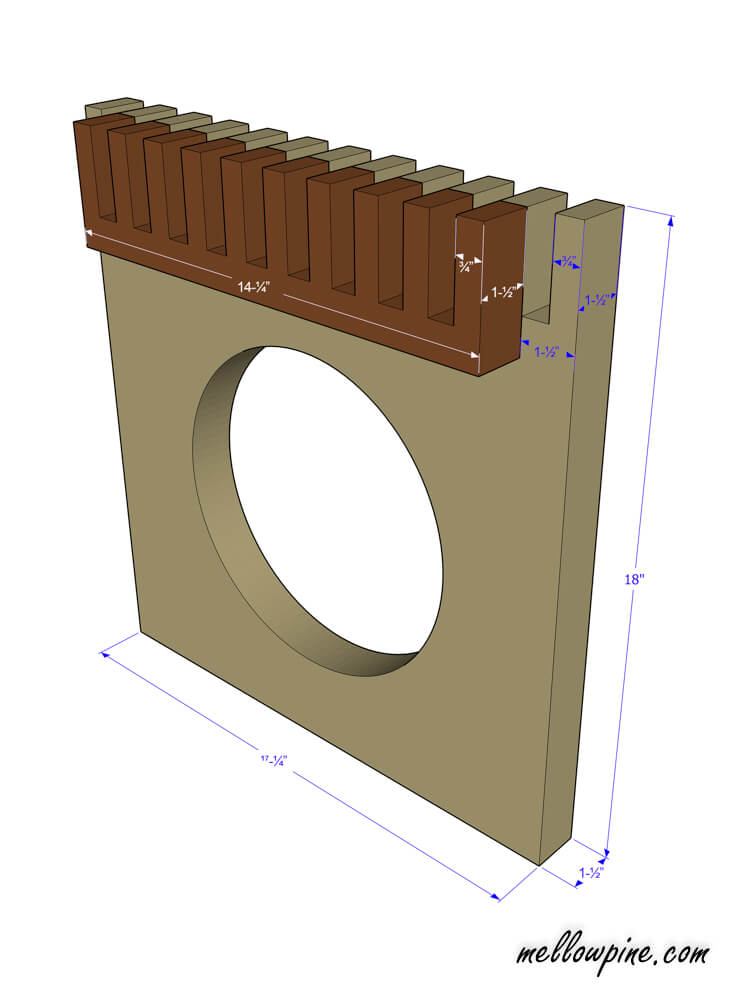 Plan of the leg piece with support piece fixed