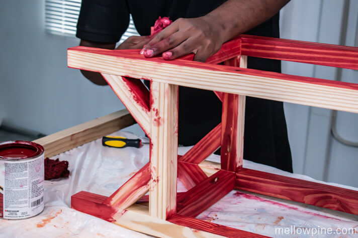 Staining the bar stool with barn red finish