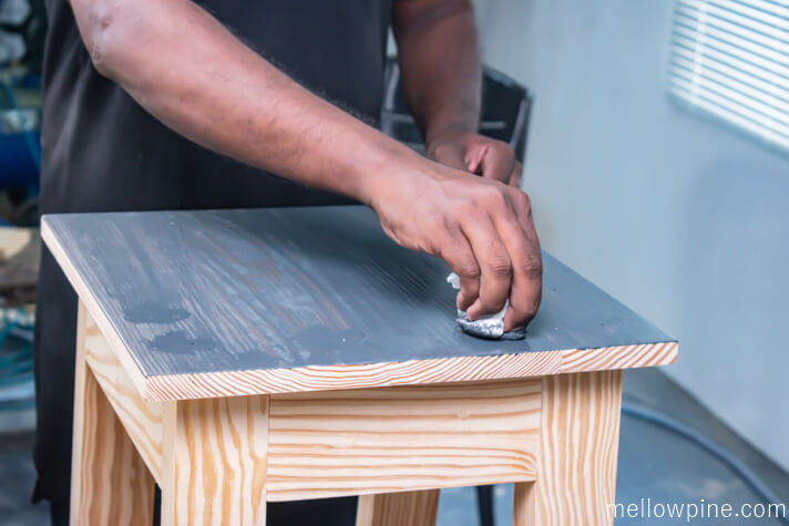 Staining the top with carbon grey stain from Varathane