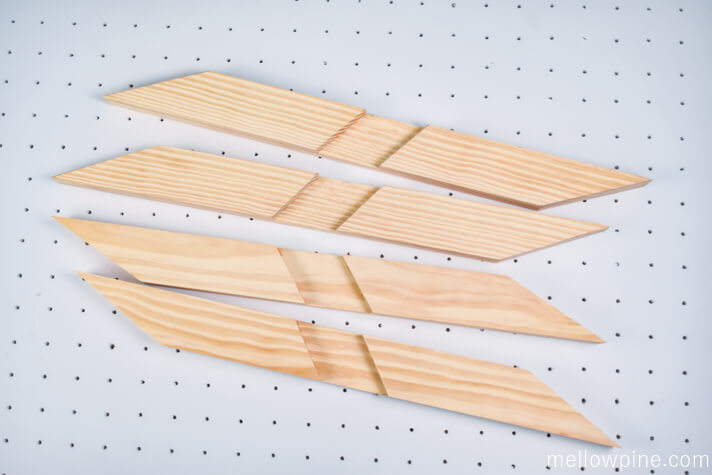 X brace pieces after cutting half-lap slots in them