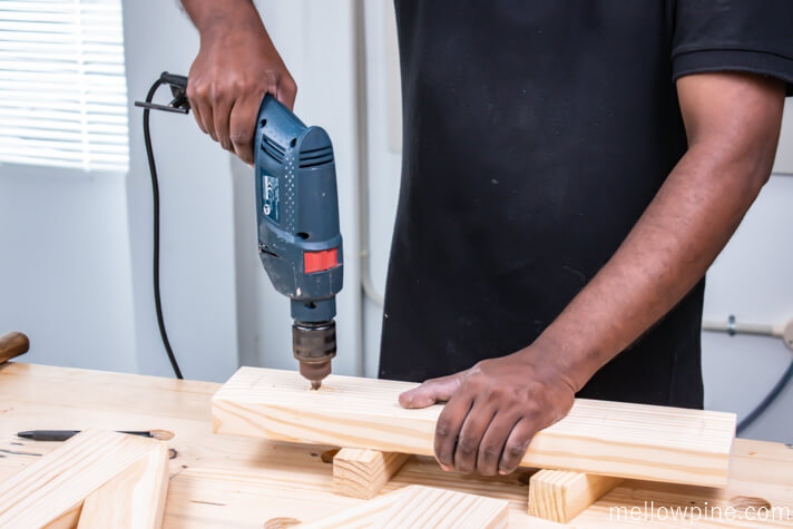 Drilling pocket holes in the base piece