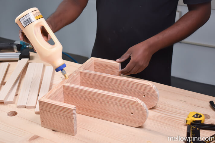 Applying glue for fixing the slats