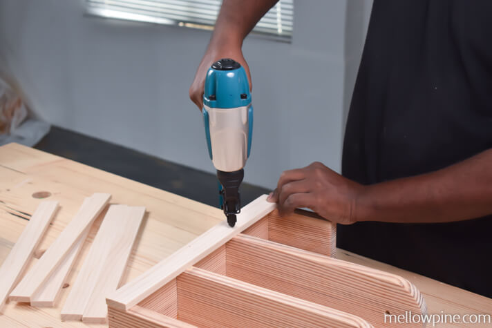 fixing the slats on the Wine Caddy