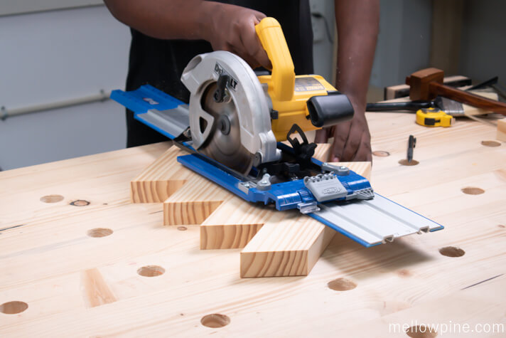 Making the cuts using circular saw for chiseling out