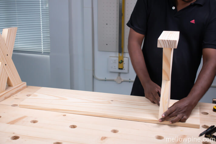 Marking the location for joining the leg piece to the top piece