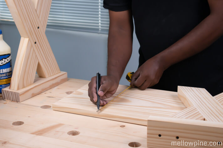 Marking the location for joining the leg piece to the top piece