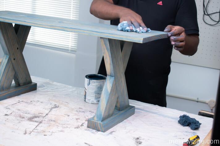 Applying stain to the X Bench