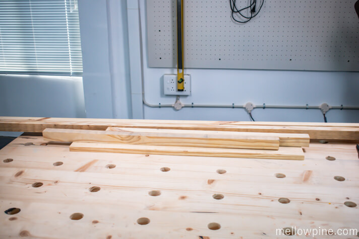 Square dowels and board lumber for the stool