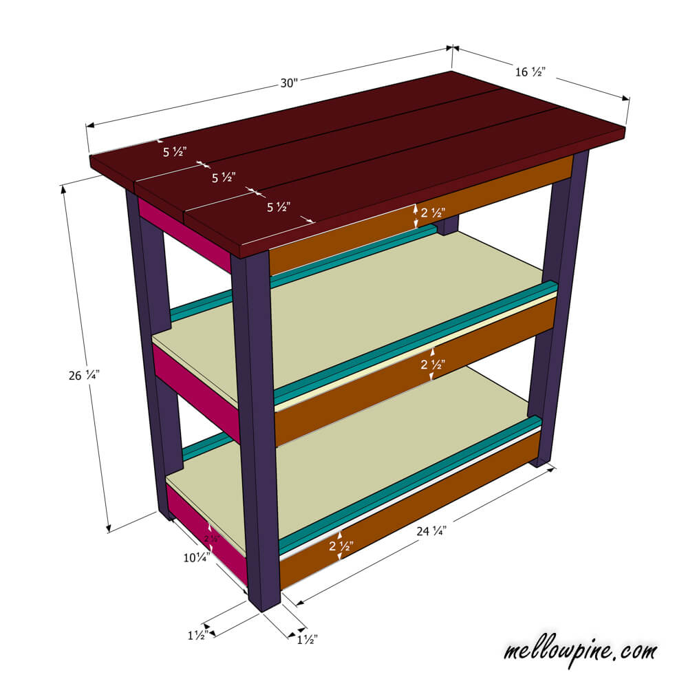 DIY Kitchen Cart on Wheels-Plan Drawing
