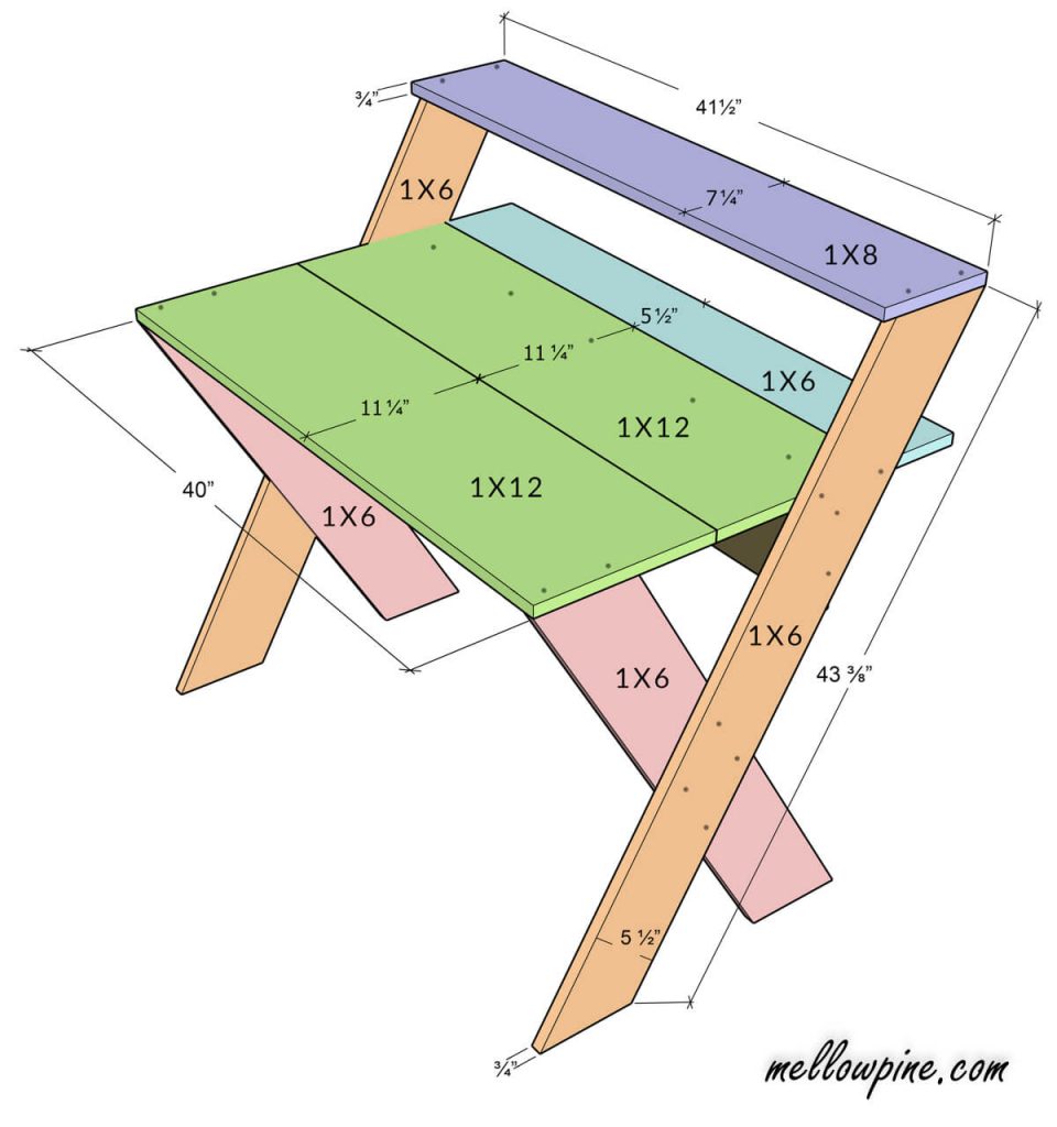 DIY X Desk Plan-Front View