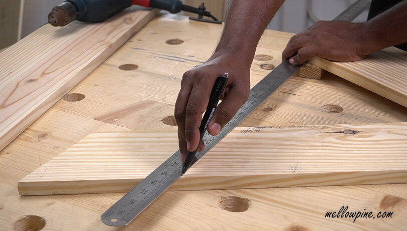 Marking the horizontal line for levelling the desk top 