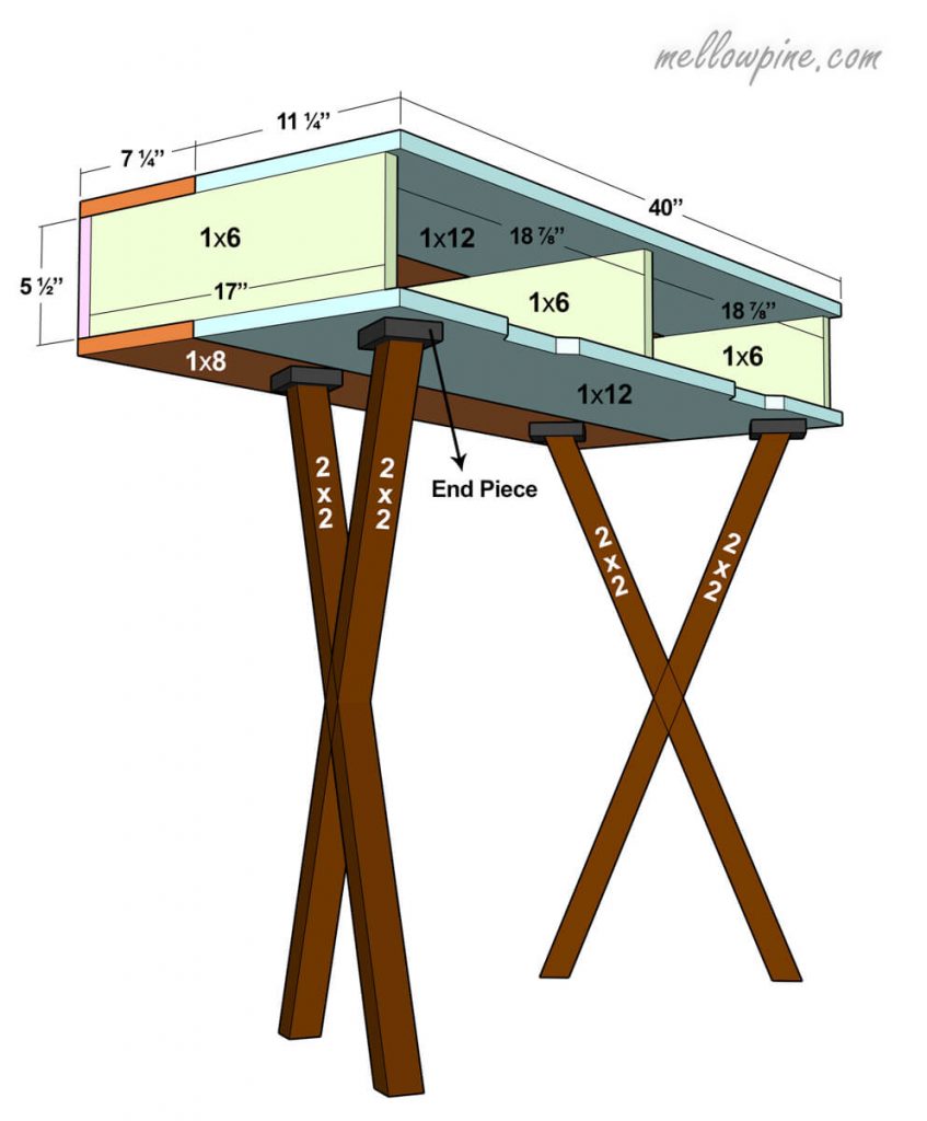 DIY X Desk Plan-Bottom View