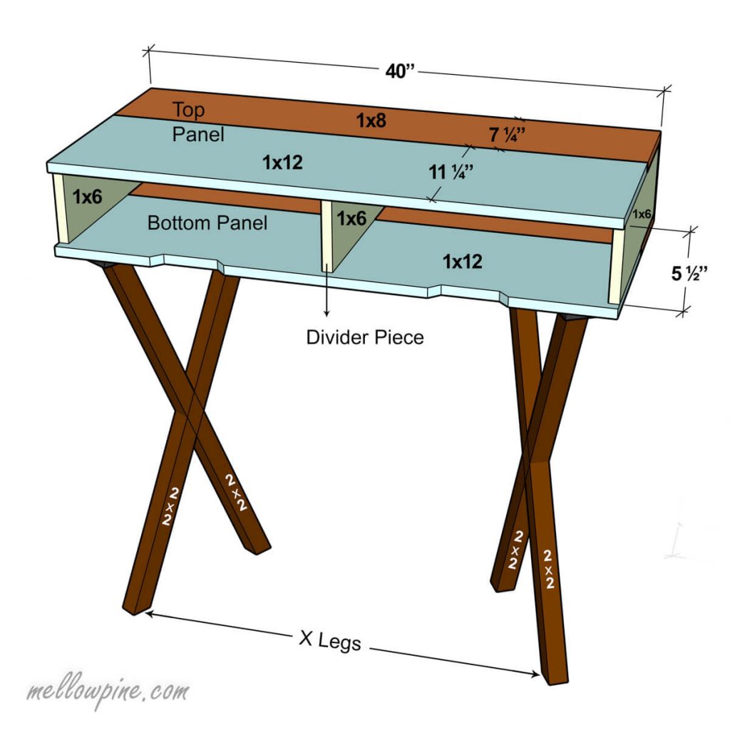 DIY X Desk Plan-Front View