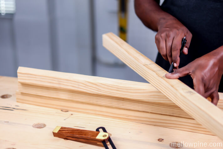 Marking the half-lap slot location on the 2 x 2 square dowel