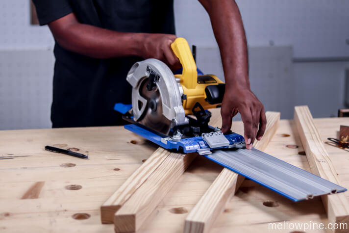 Making the half-lap cuts using a circular saw
