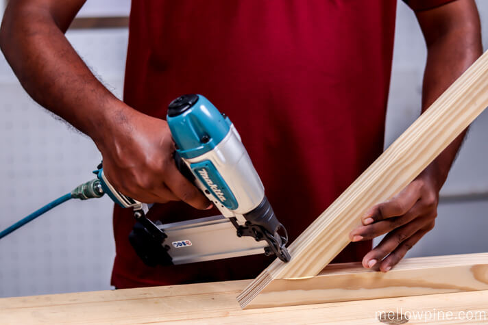 Nailing the slanting piece of the Z frame