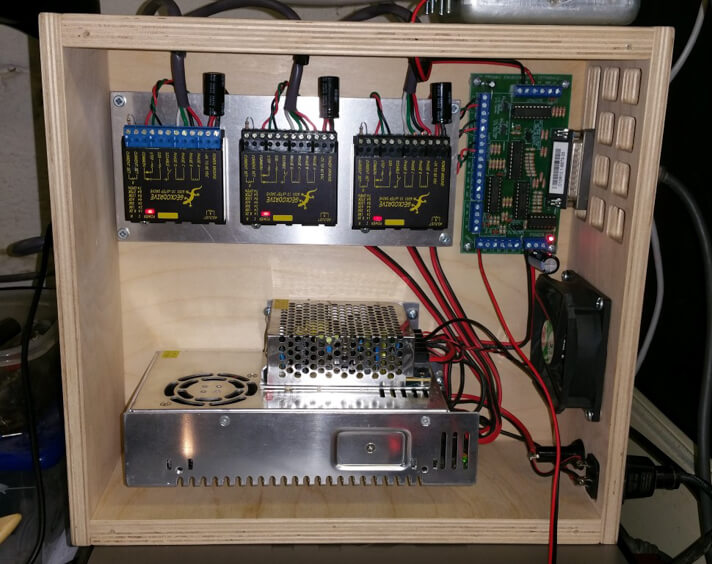 CNC control box with typical electronic components
