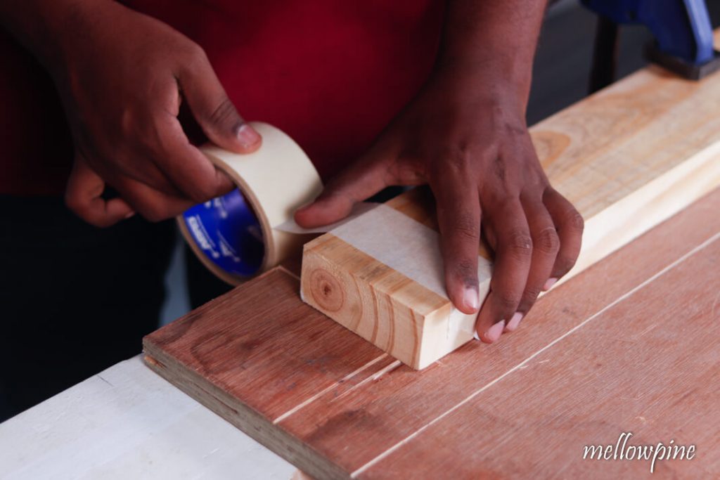 Masking tape on wood