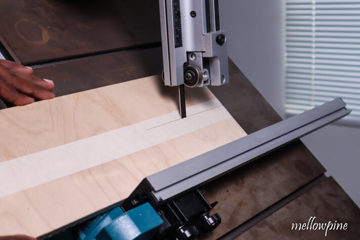 making the cut for french cleat on the band saw