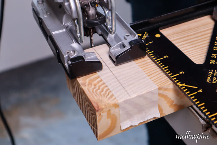 aligning the blade with the cut line