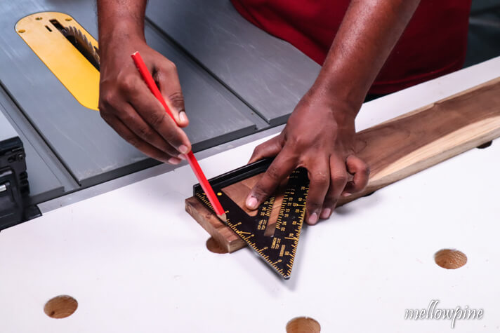 marking the line of cut to square the short edge