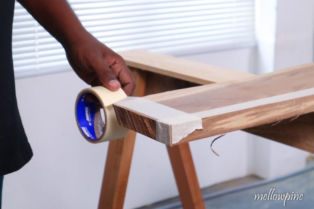 Masking tape over area
