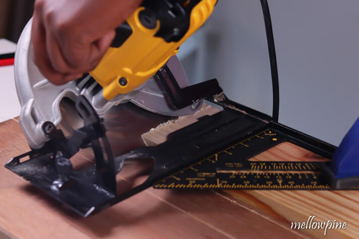 Bevel Cutting at 45 degree by pressing against the speed square