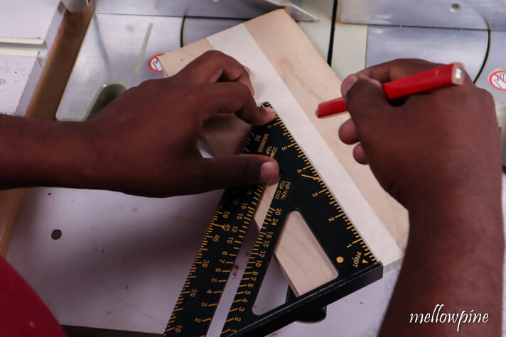 drawing the line of cut using a pencil
