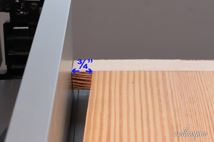 3/4" wood piece attached to the wood to be taper cut