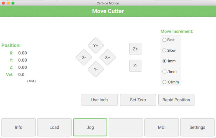 Carbide Motion control software interface